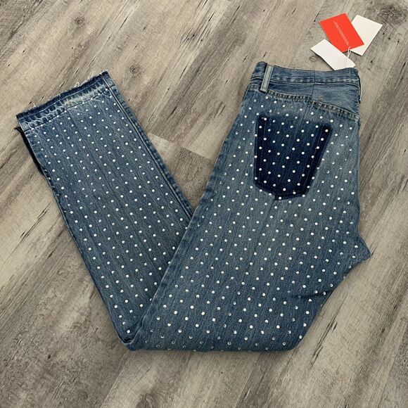 Frankie B Large All Over Studded Jean Straight Button Fly Released Hem 34 $395 - Picture 12 of 13